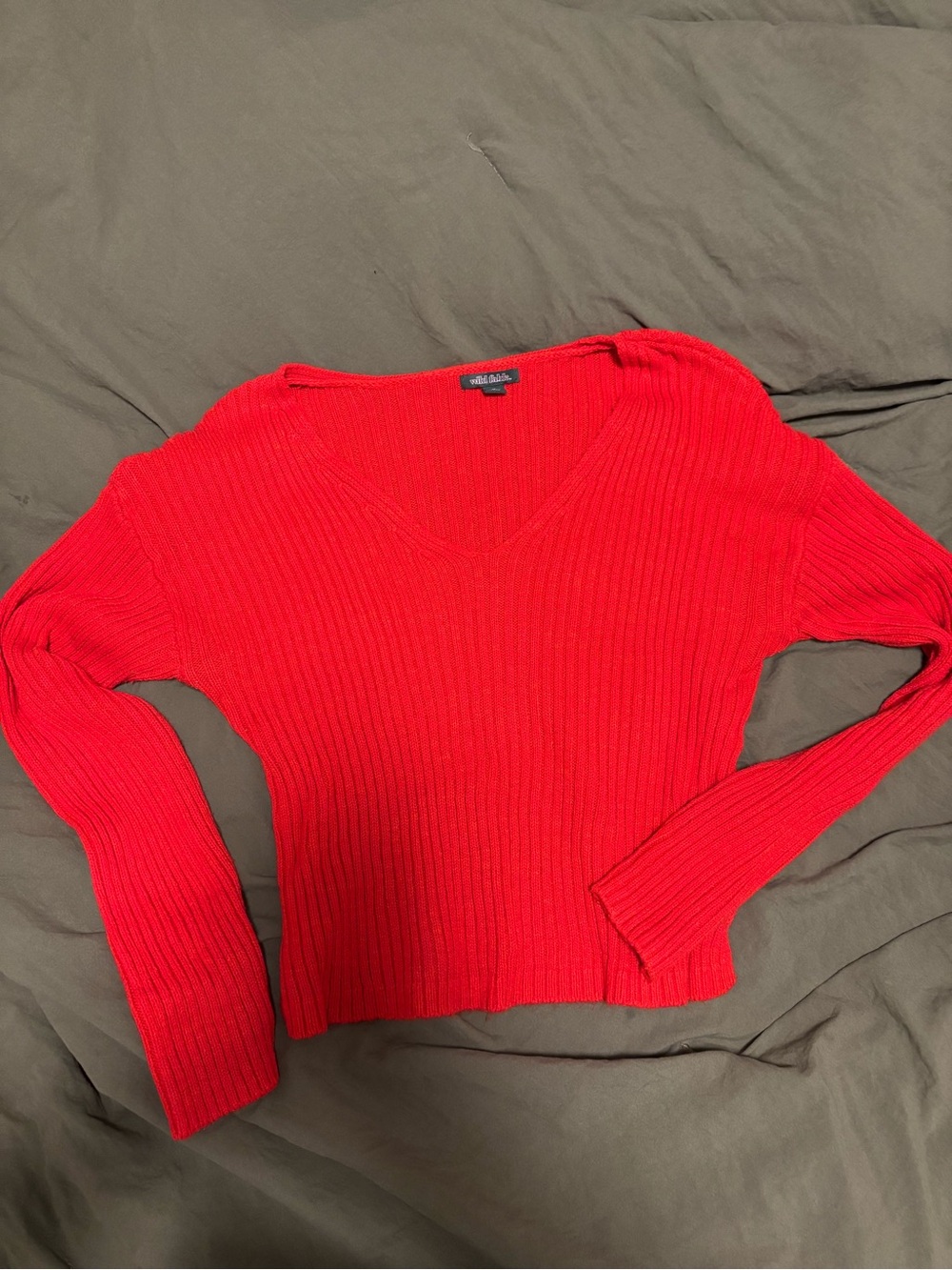 Wild Fable Ribbed V-Neck Sweater - Bright Red